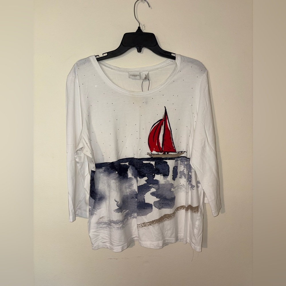 Weekends By Chicos Long Sleeve Shirt Size 3 NEW